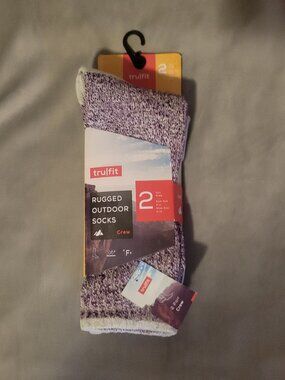 Women's Tru Fit Trufit Rugged Outdoor Socks 2 Pair Long Crew Purple Gray NWT